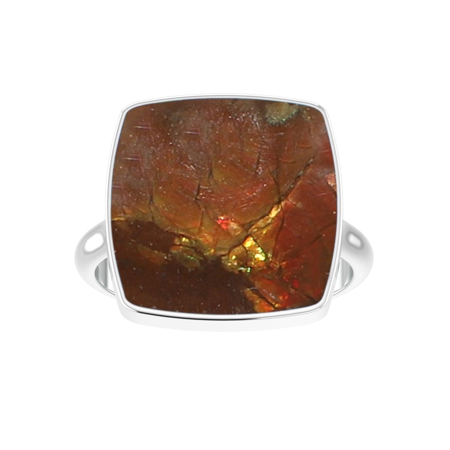 Natural Ammolite Rings for Women in Sterling Silver (Pack of 6, Bezel-Set)