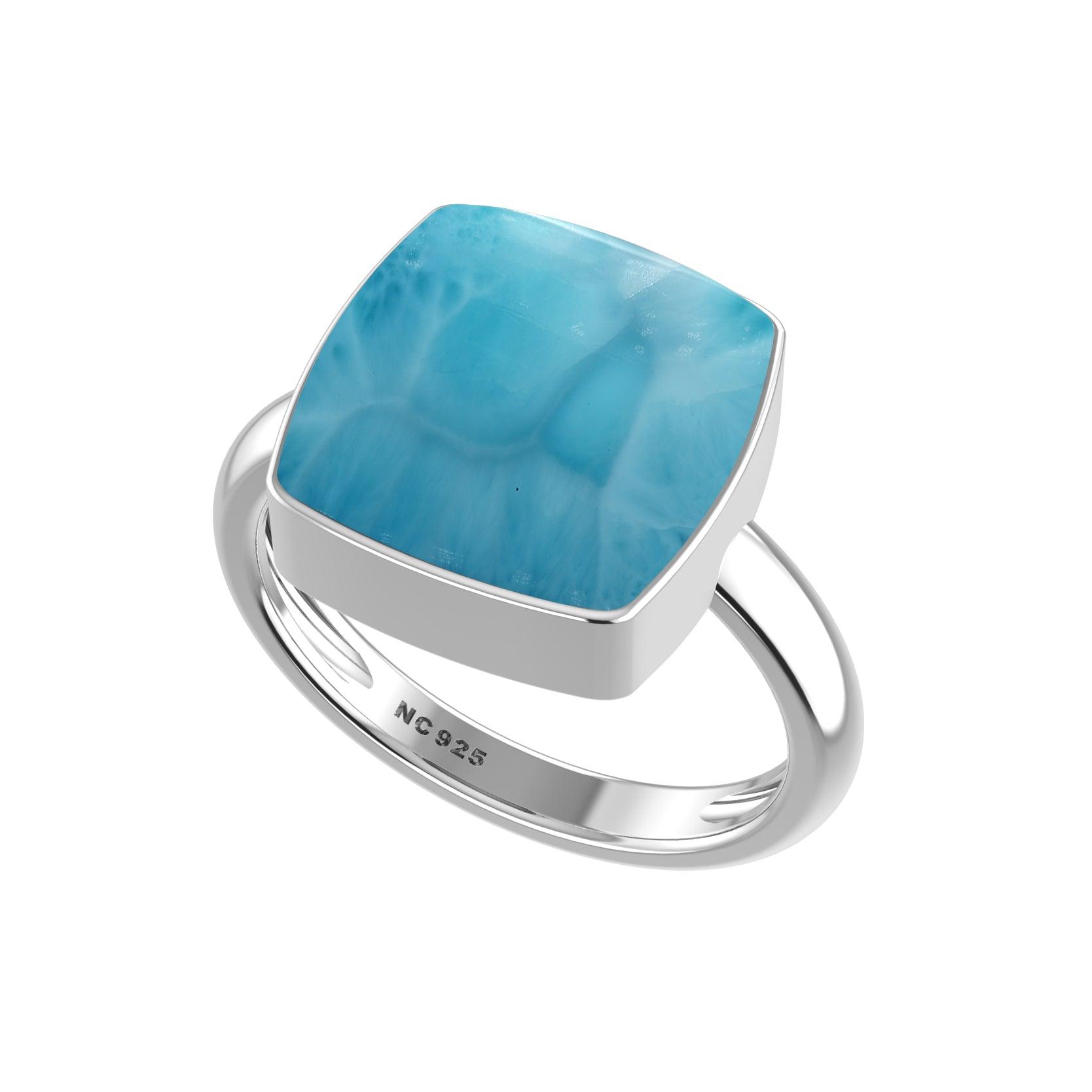 Natural Larimar Ring 925 Sterling Silver Bezel Set Handmade Jewelry Pack of 6 - (Box 2)