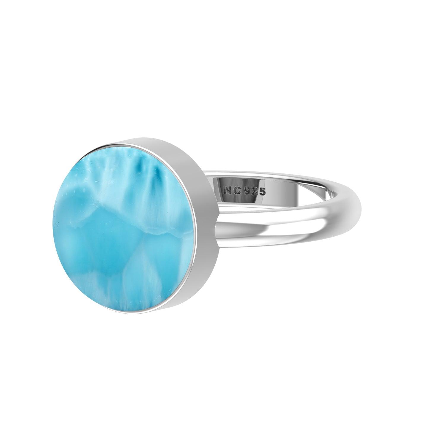 Natural Larimar Ring 925 Sterling Silver Bezel Set Handmade Jewelry Pack of 6 - (Box 2)