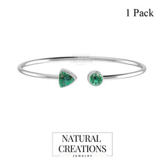 Natural Emerald Cuff Bangle | Emerald Silver Bracelet | Emerald Cut Stone Bangle | 925 Sterling Silver Jewelry ( Assorted Shape )