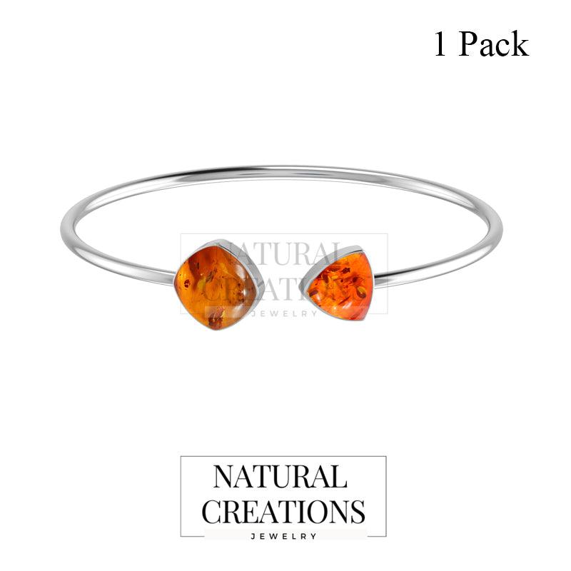 Natural Amber Gemstone Cuff Bangle 925 Sterling Silver Bracelet Jewelry