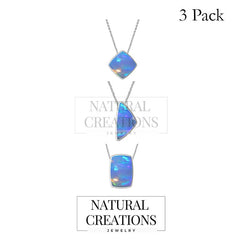 925 Sterling Silver Natural Ethiopian Opal Slider Necklace 18'in Chain Bezel Set Jewelry pack of 3