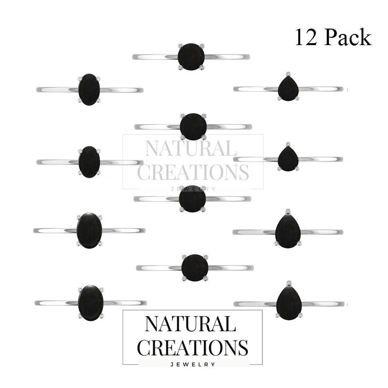 Natural Shungite Prong Stackable Ring 925 Sterling Silver Prong Ring Jewelry Pack of 12