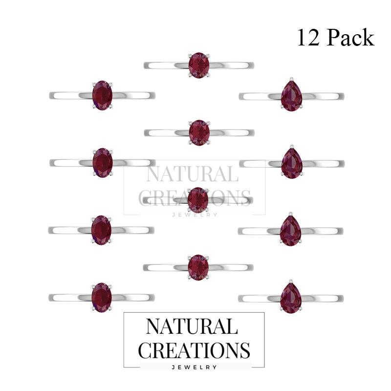 925 Sterling Silver Natural Ruby Cut Stackable Ring Prong Set Jewelry Pack of 12