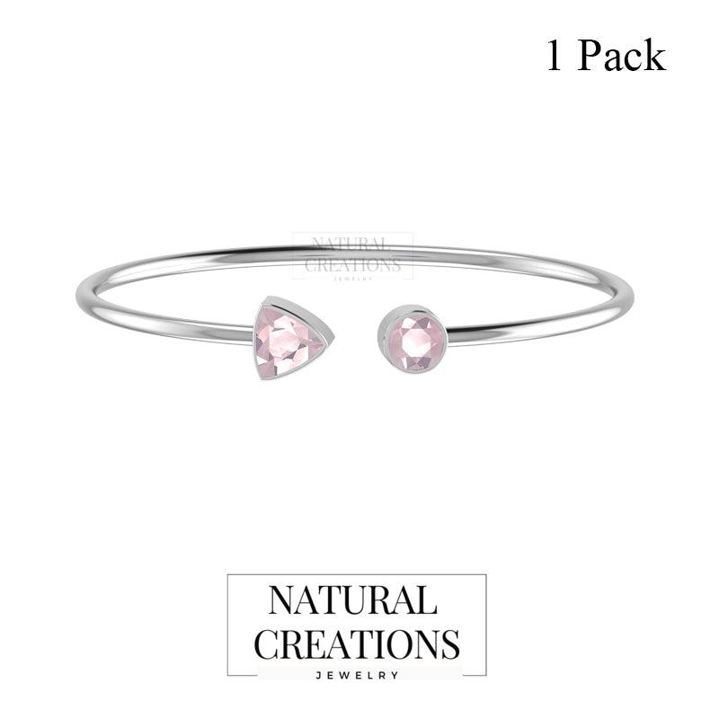 Natural Rose Quartz Cuff Bangle | Rose Quartz Silver Bracelet | Rose Quartz Cut Stone Bangle | 925 Sterling Silver Jewelry ( Assorted Shape )