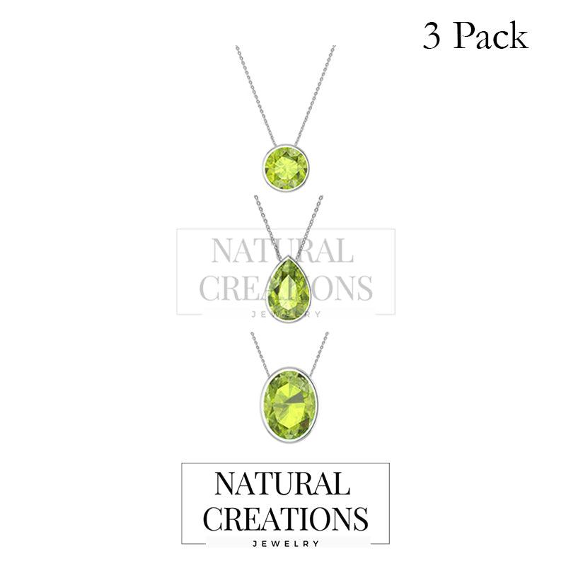 925 Sterling Silver Sliders Necklace Peridot Necklace Slide With Chain 18" In Jewelry Set of 3