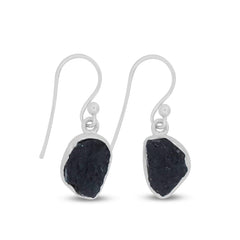 Natural Rough Black Tourmaline Earring 925 Sterling Silver