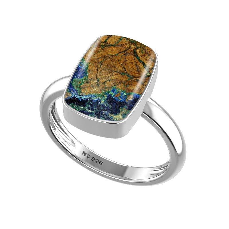 Natural Azurite Malachite Ring 925 Sterling Silver Handmade Bezel Set Jewelry Pack of 6 - (Box 1)