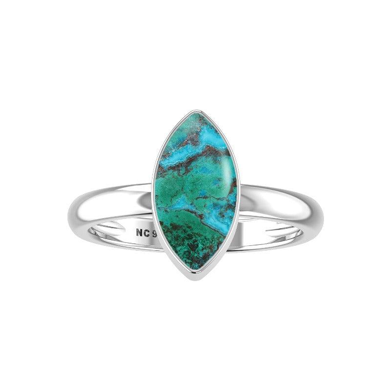 Natural Chrysocolla Ring 925 Sterling Silver Bezel Set Handmade Jewelry Pack of 6 - (Box 1)