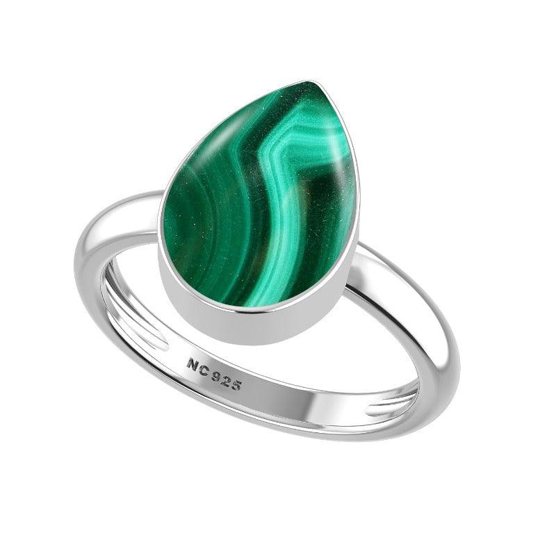 925 Sterling Silver Natural Cab Malachite Ring Bezel Set Jewelry Pack of 6 - (Box 1)