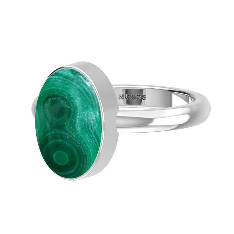 925 Sterling Silver Natural Cab Malachite Ring Bezel Set Jewelry Pack of 6 - (Box 1)
