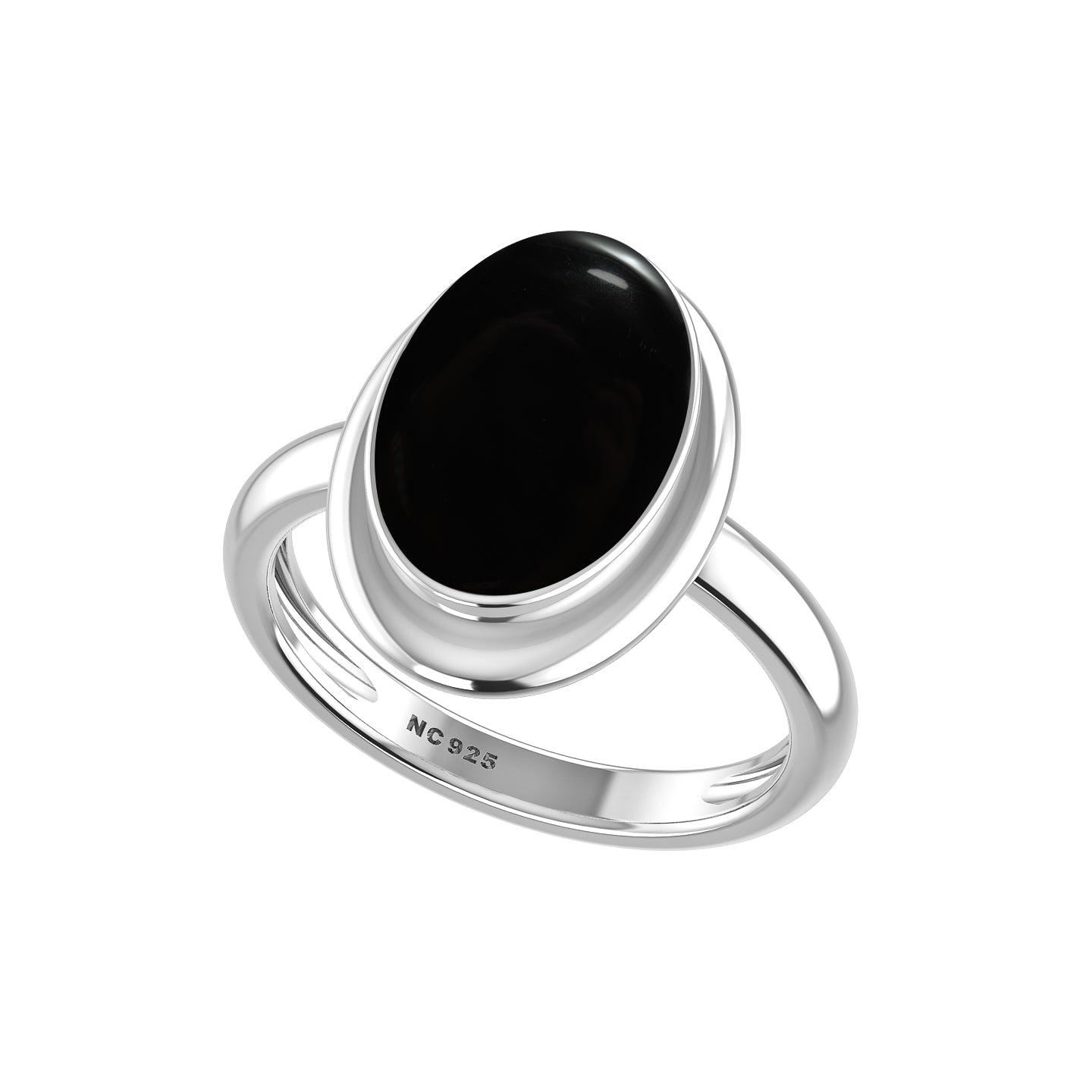 Natural Black Onyx Rings for Women in Sterling Silver (Pack of 6, Bezel-Set)