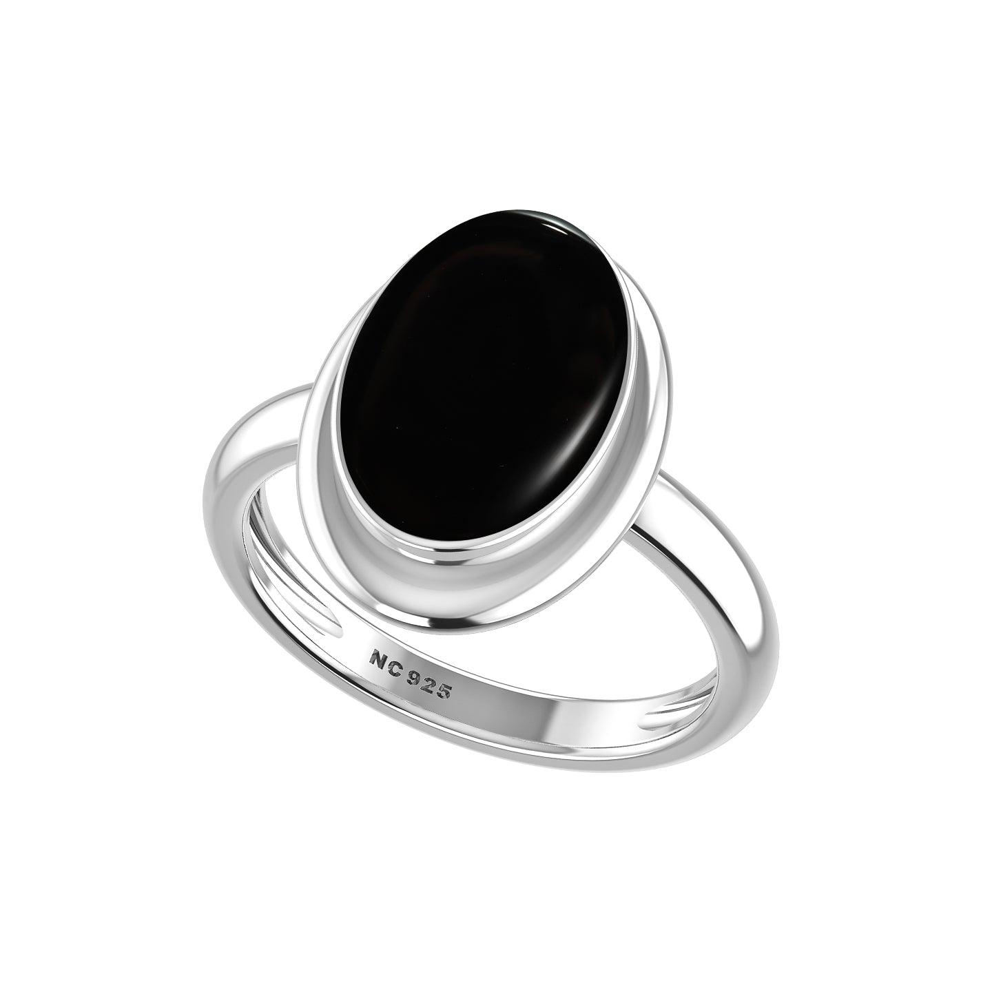 Natural Black Onyx Rings for Women in Sterling Silver (Pack of 6, Bezel-Set)