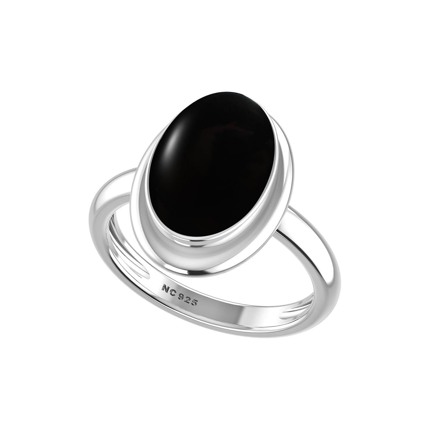 Natural Black Onyx Rings for Women in Sterling Silver (Pack of 6, Bezel-Set)