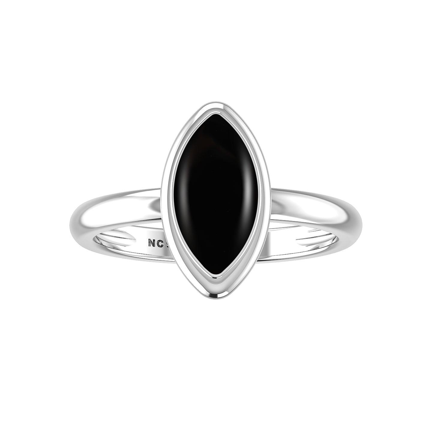 Natural Black Onyx Rings for Women in Sterling Silver (Pack of 6, Bezel-Set)