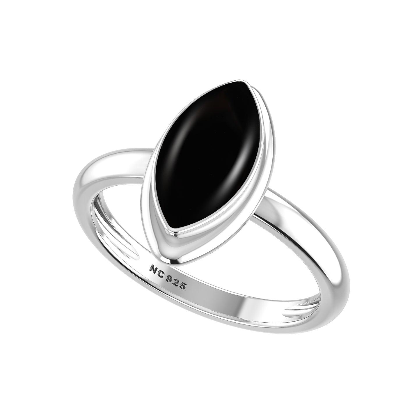 Natural Black Onyx Rings for Women in Sterling Silver (Pack of 6, Bezel-Set)