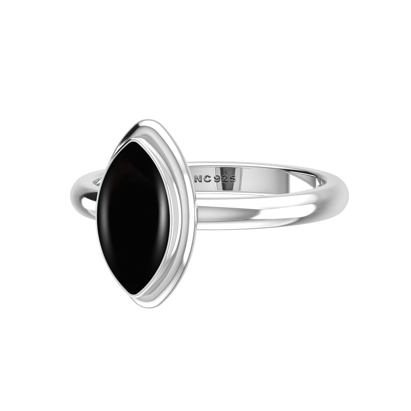 Natural Black Onyx Rings for Women in Sterling Silver (Pack of 6, Bezel-Set)