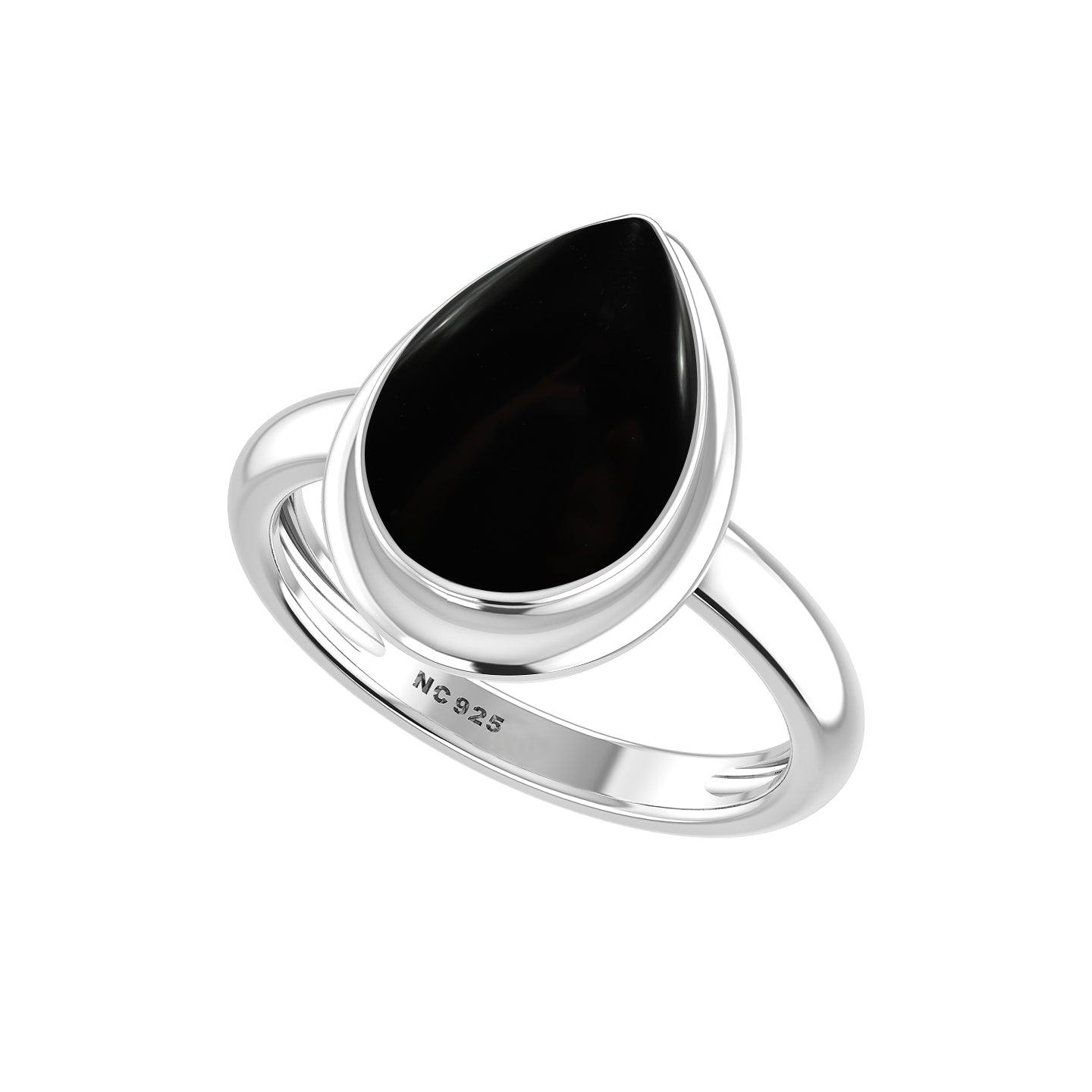 Natural Black Onyx Rings for Women in Sterling Silver (Pack of 6, Bezel-Set)