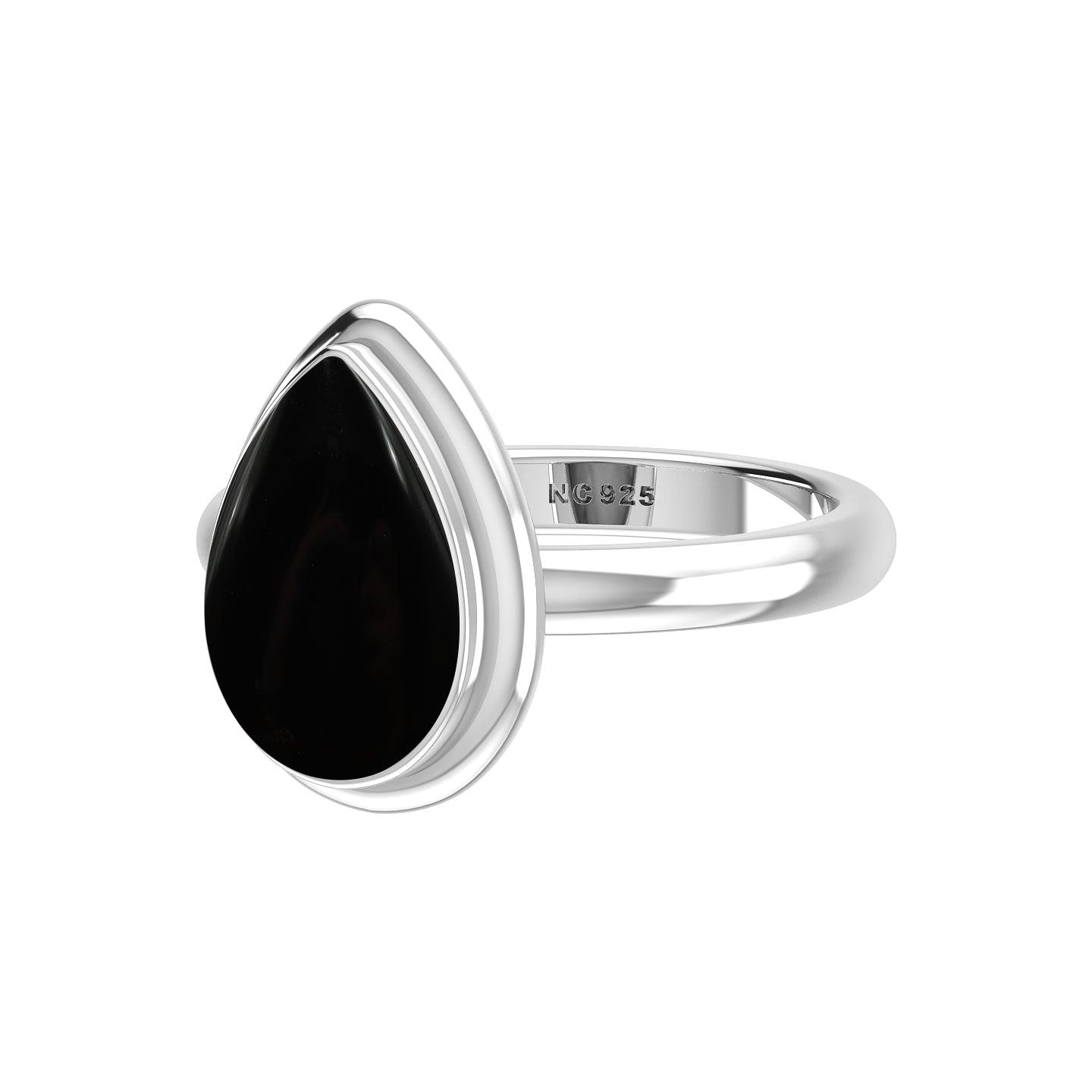 Natural Black Onyx Rings for Women in Sterling Silver (Pack of 6, Bezel-Set)