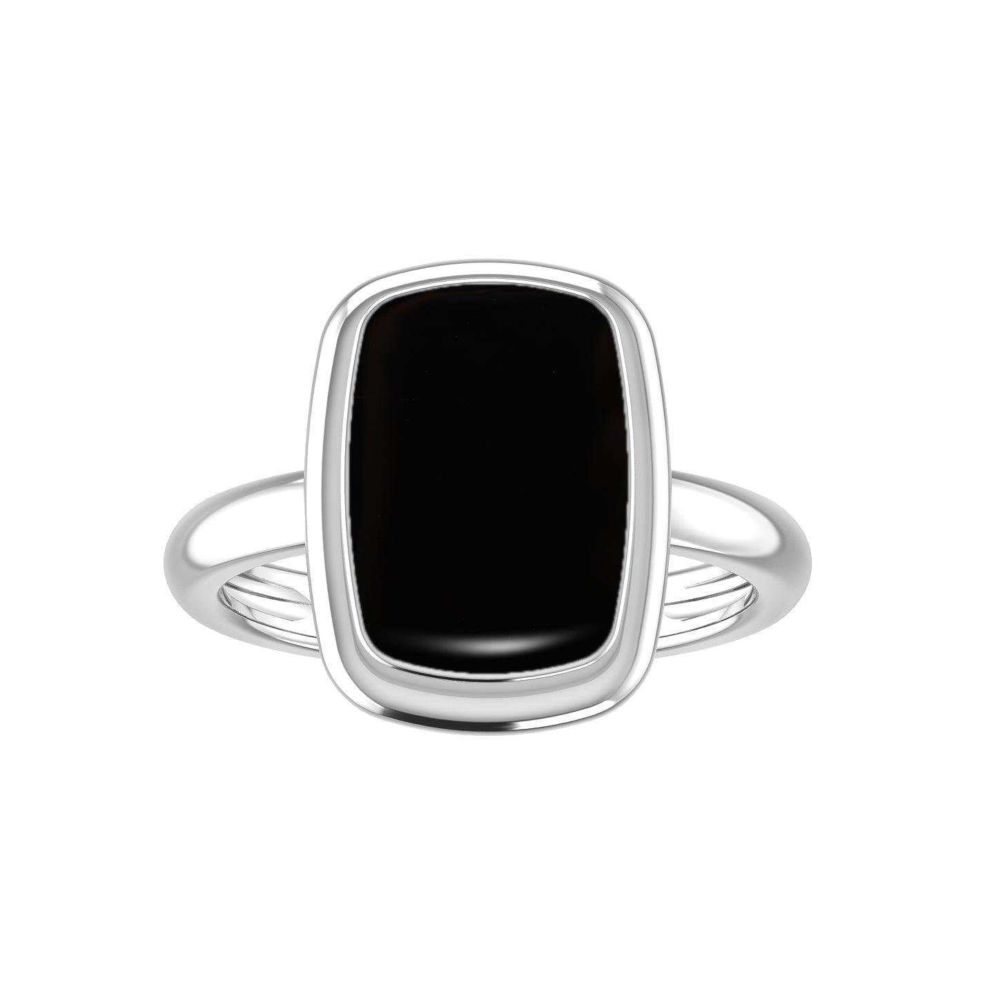 Natural Black Onyx Rings for Women in Sterling Silver (Pack of 6, Bezel-Set)