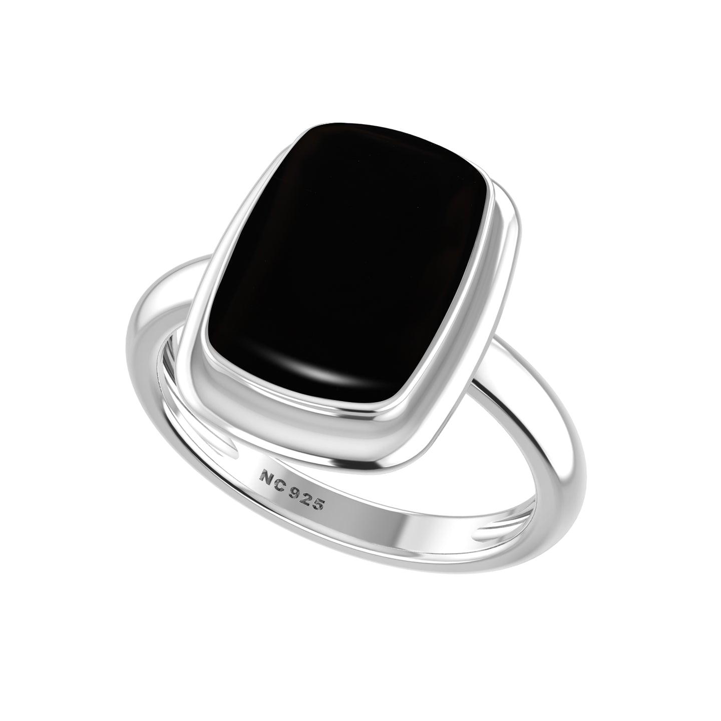 Natural Black Onyx Rings for Women in Sterling Silver (Pack of 6, Bezel-Set)