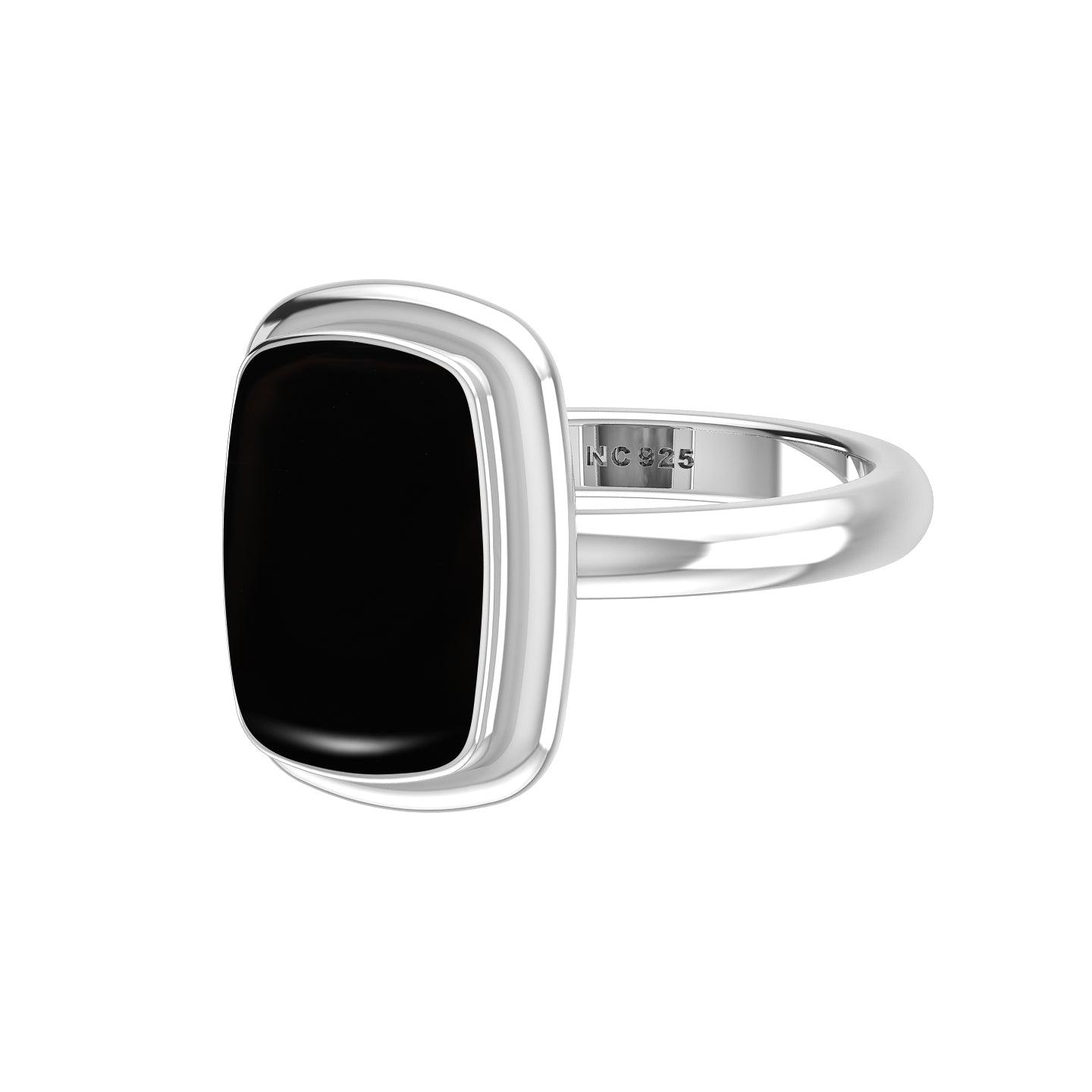 Natural Black Onyx Rings for Women in Sterling Silver (Pack of 6, Bezel-Set)