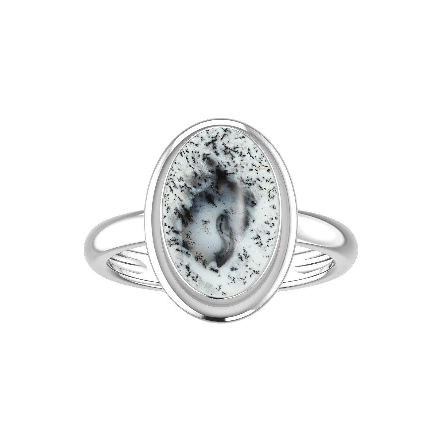 Natural Dendritic Opal Rings for Women in Sterling Silver (Pack of 6, Bezel-Set)