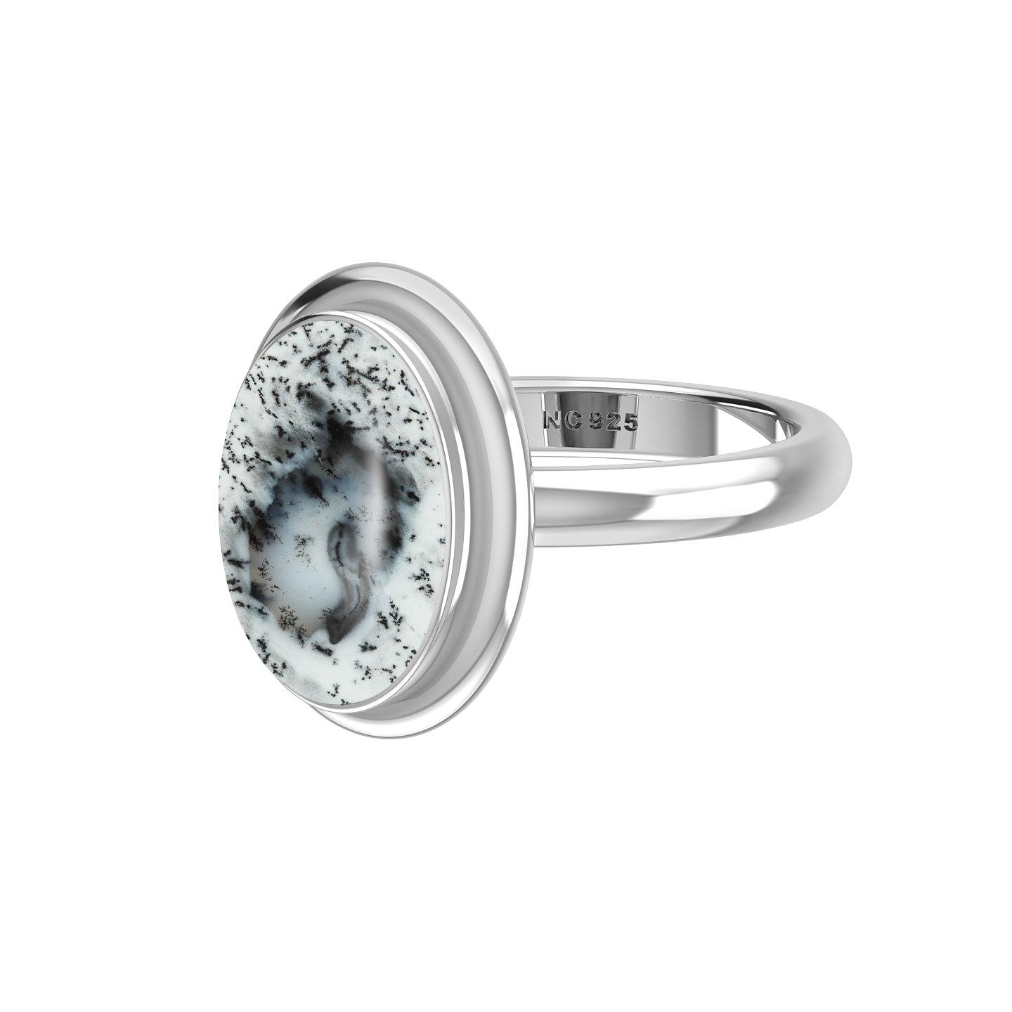 Natural Dendritic Opal Rings for Women in Sterling Silver (Pack of 6, Bezel-Set)