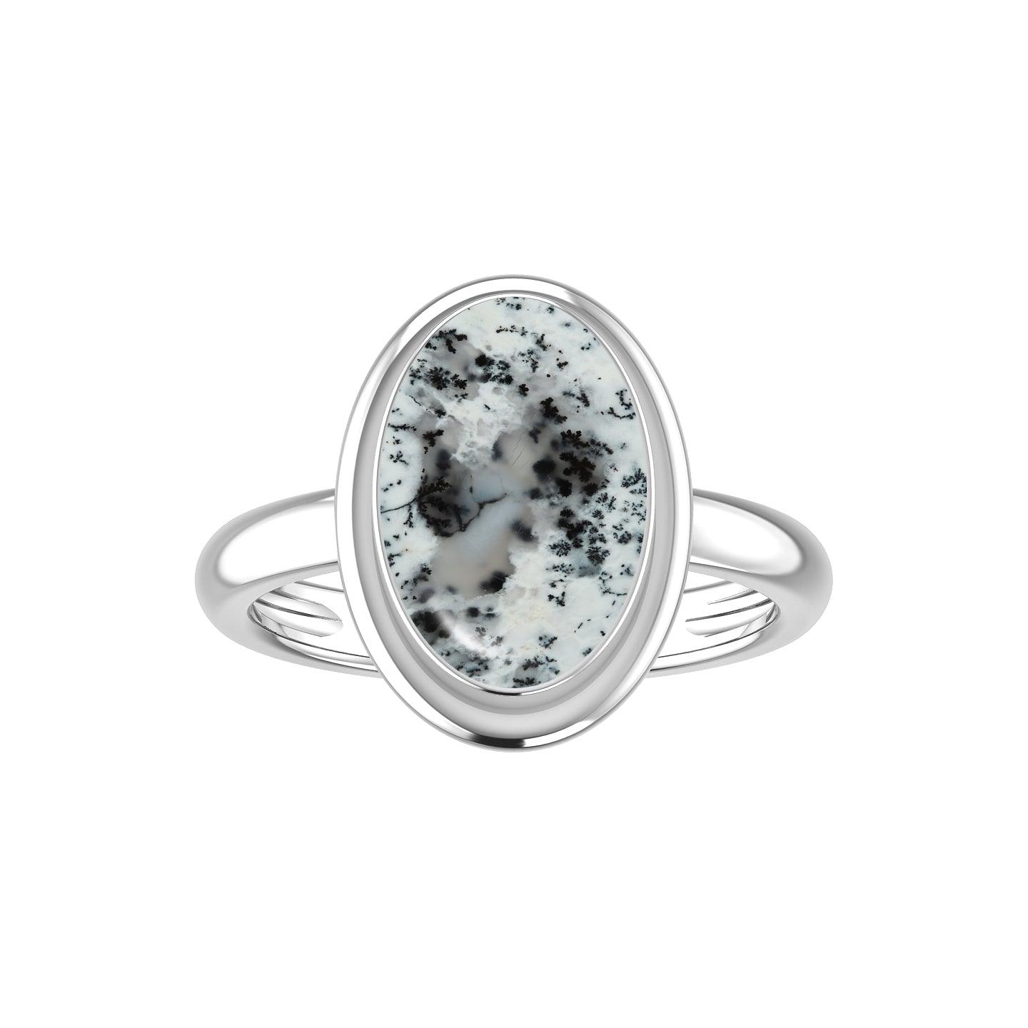 Natural Dendritic Opal Rings for Women in Sterling Silver (Pack of 6, Bezel-Set)