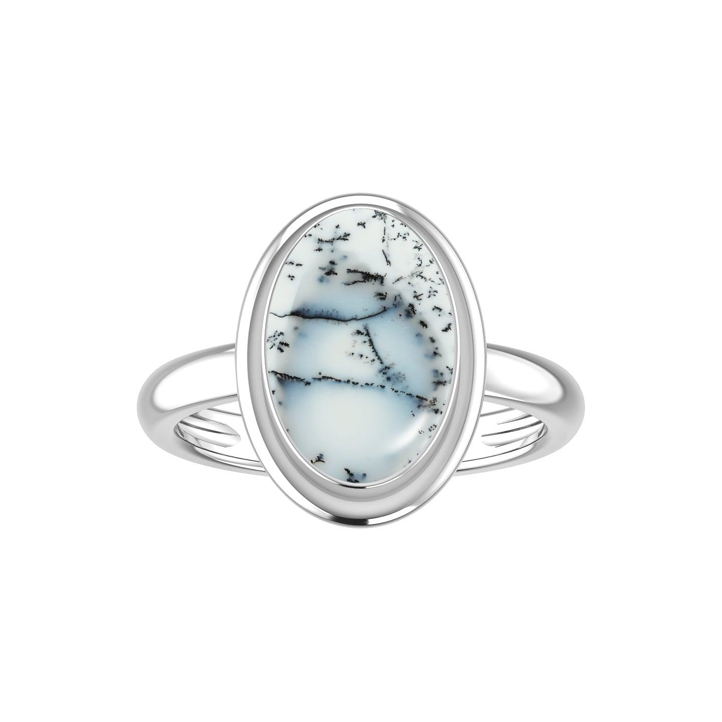 Natural Dendritic Opal Rings for Women in Sterling Silver (Pack of 6, Bezel-Set)