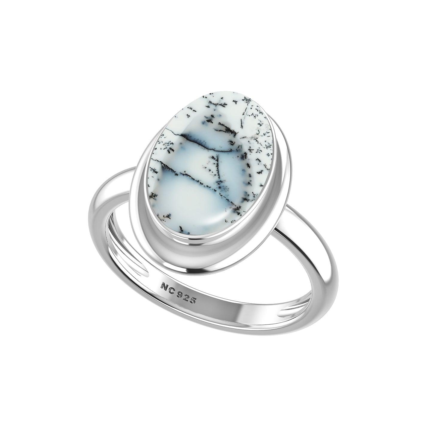 Natural Dendritic Opal Rings for Women in Sterling Silver (Pack of 6, Bezel-Set)