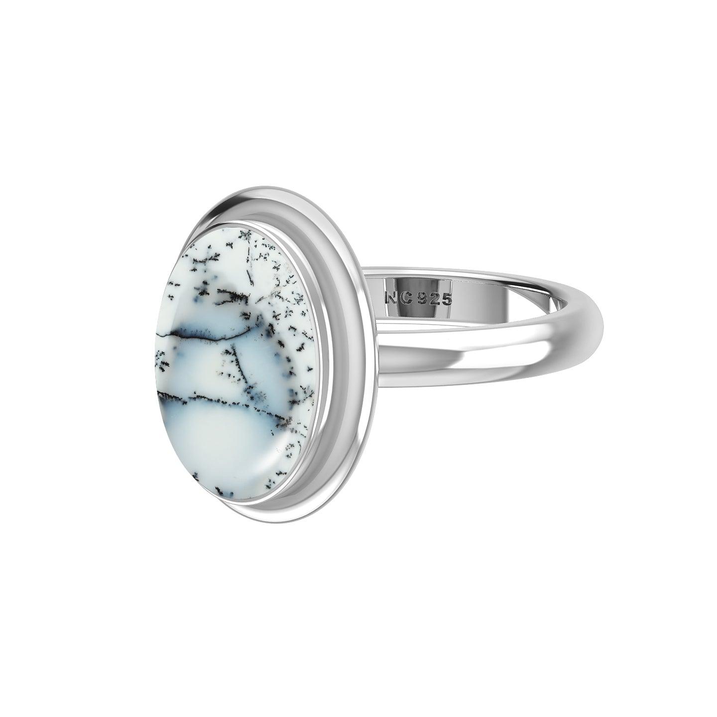 Natural Dendritic Opal Rings for Women in Sterling Silver (Pack of 6, Bezel-Set)