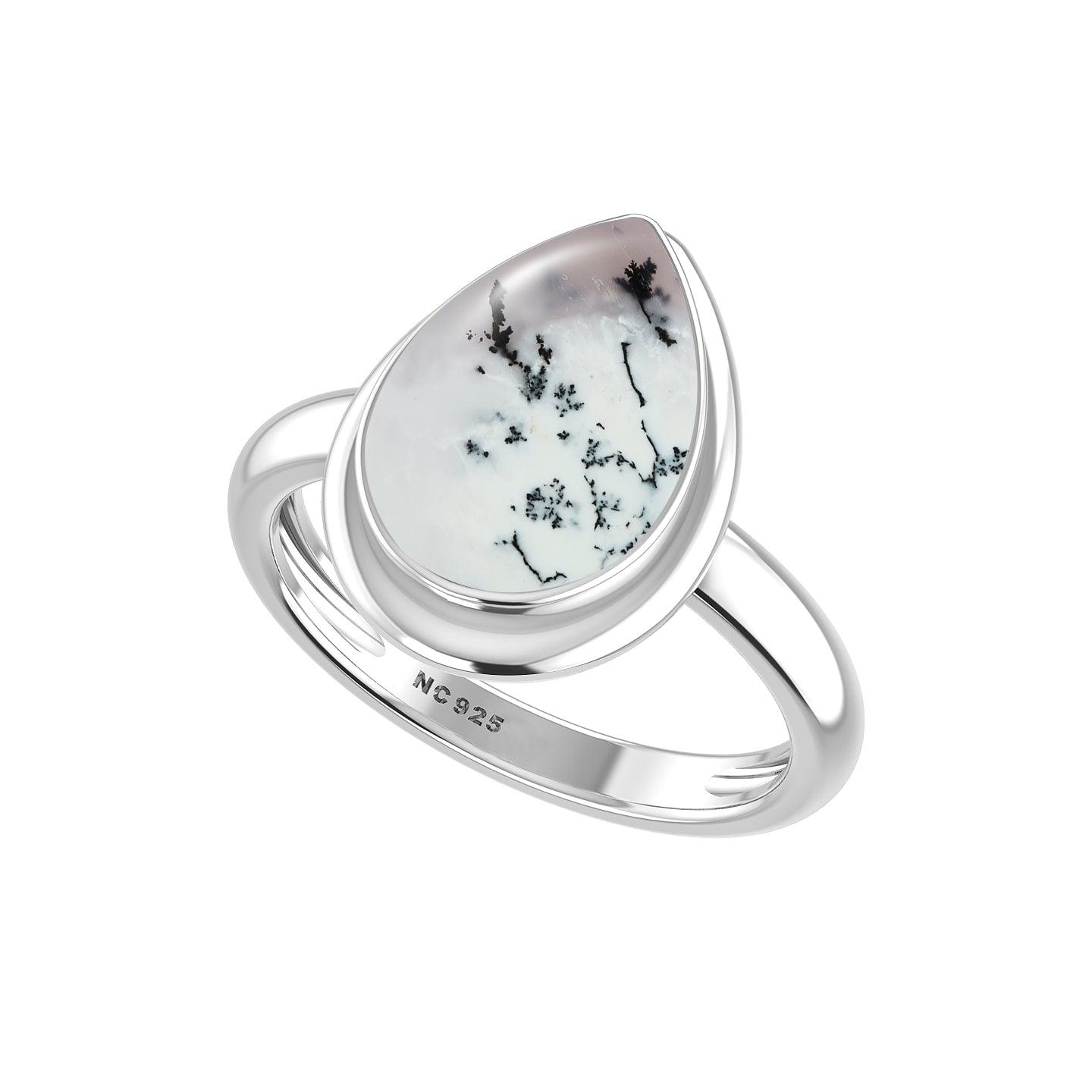 Natural Dendritic Opal Rings for Women in Sterling Silver (Pack of 6, Bezel-Set)