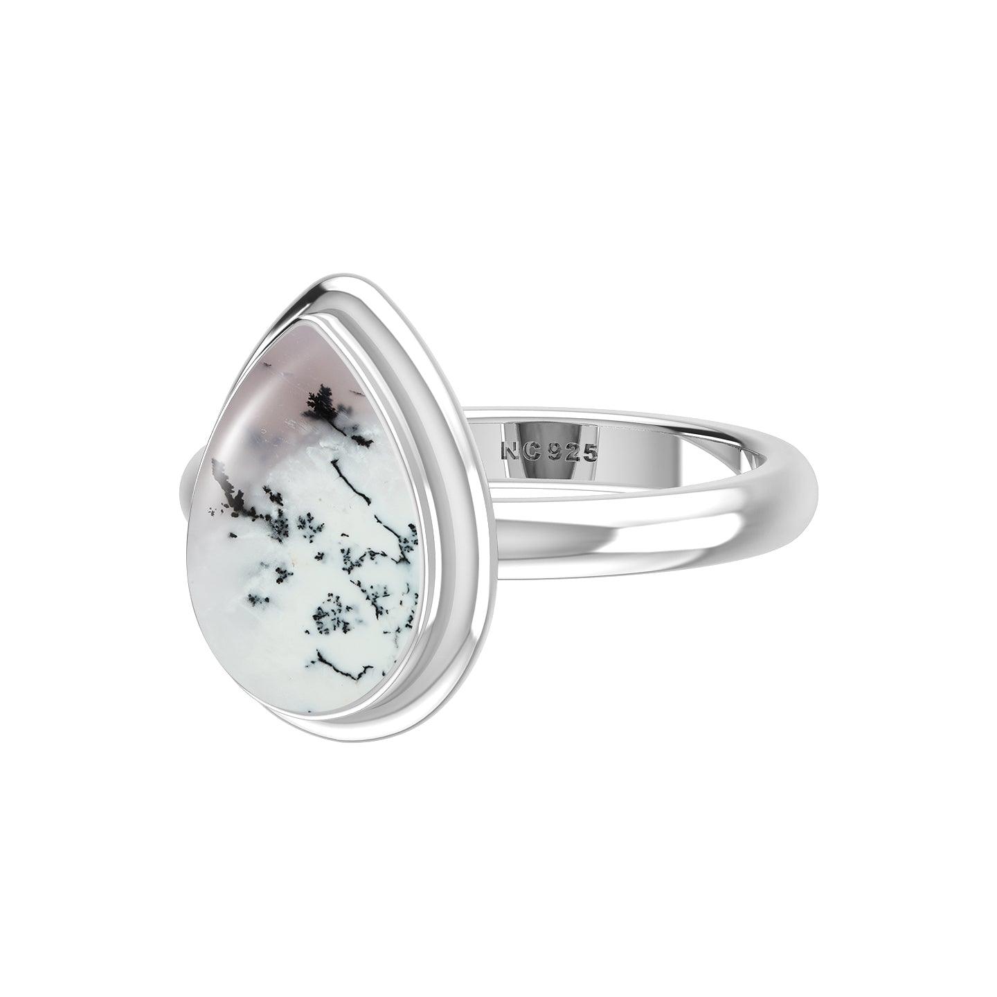 Natural Dendritic Opal Rings for Women in Sterling Silver (Pack of 6, Bezel-Set)