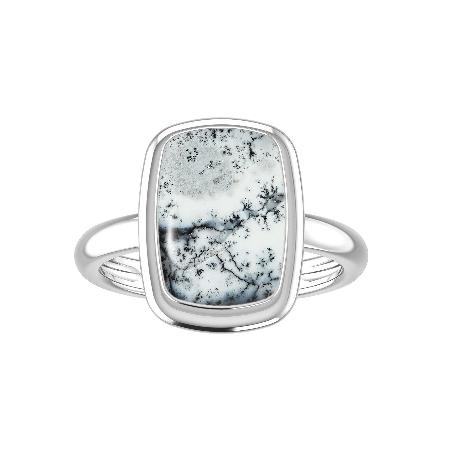 Natural Dendritic Opal Rings for Women in Sterling Silver (Pack of 6, Bezel-Set)