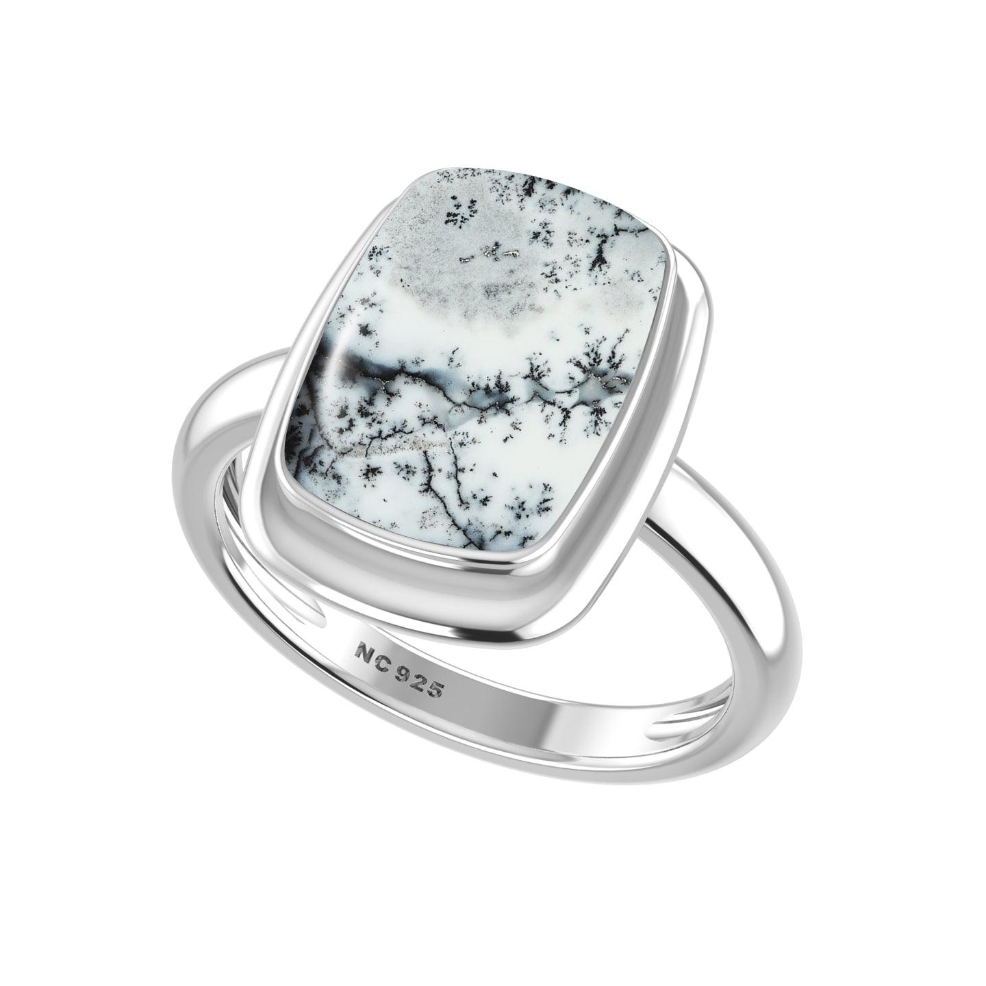 Natural Dendritic Opal Rings for Women in Sterling Silver (Pack of 6, Bezel-Set)