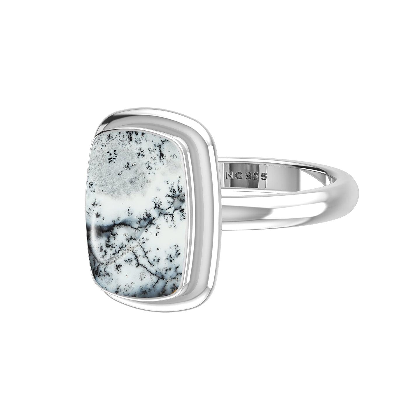 Natural Dendritic Opal Rings for Women in Sterling Silver (Pack of 6, Bezel-Set)