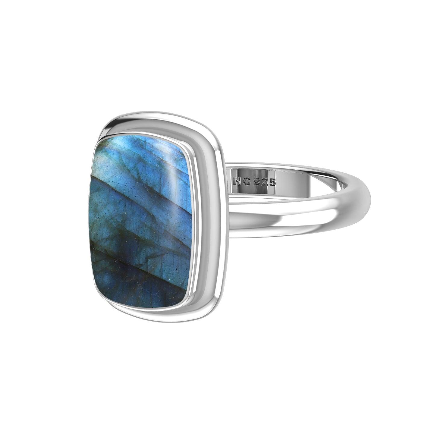 Natural Labradorite Ring 925 Sterling Silver Ring Handmade Silver Jewelry Set of 6 - (Box 3)