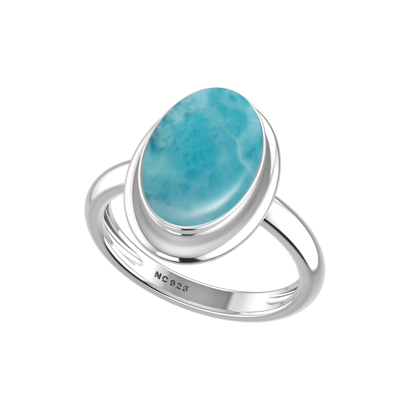 Natural Larimar Rings for Women in Sterling Silver (Pack of 6, Bezel-Set)