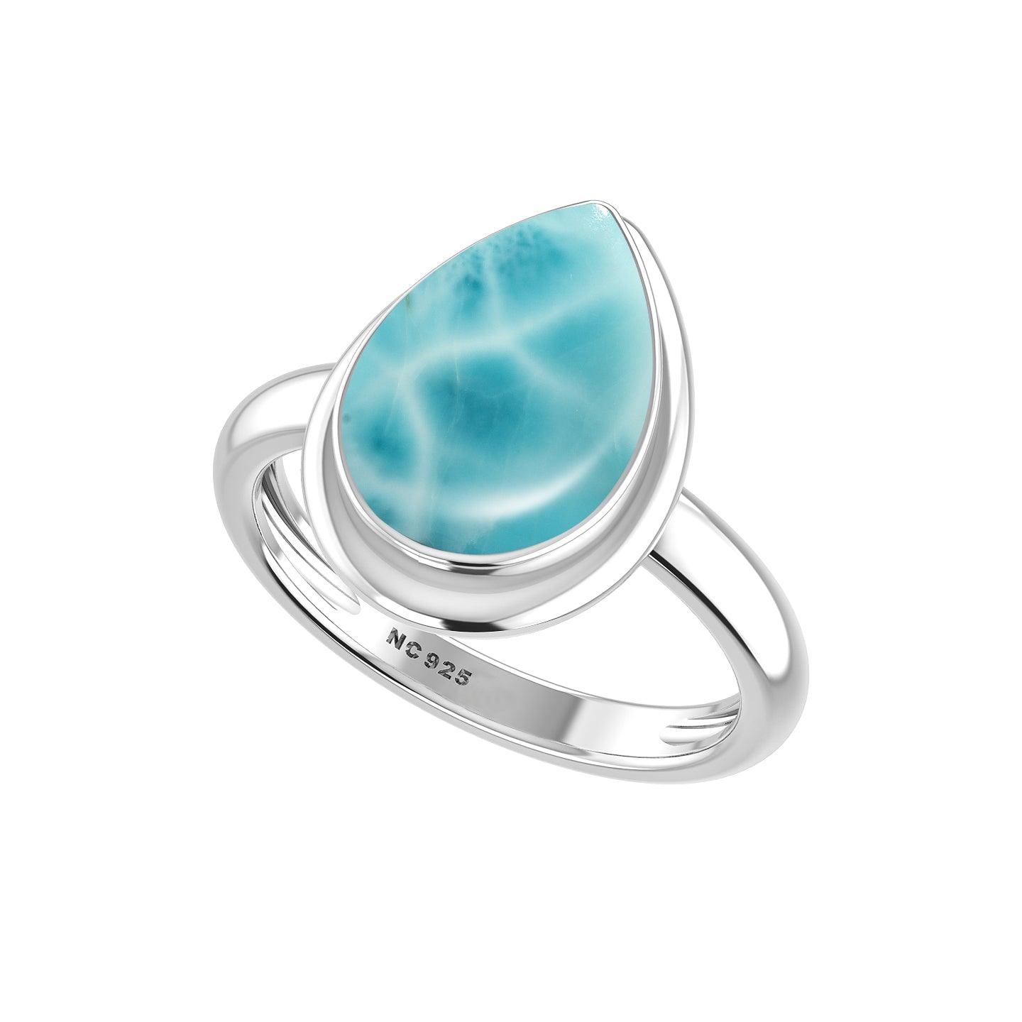 Natural Larimar Rings for Women in Sterling Silver (Pack of 6, Bezel-Set)