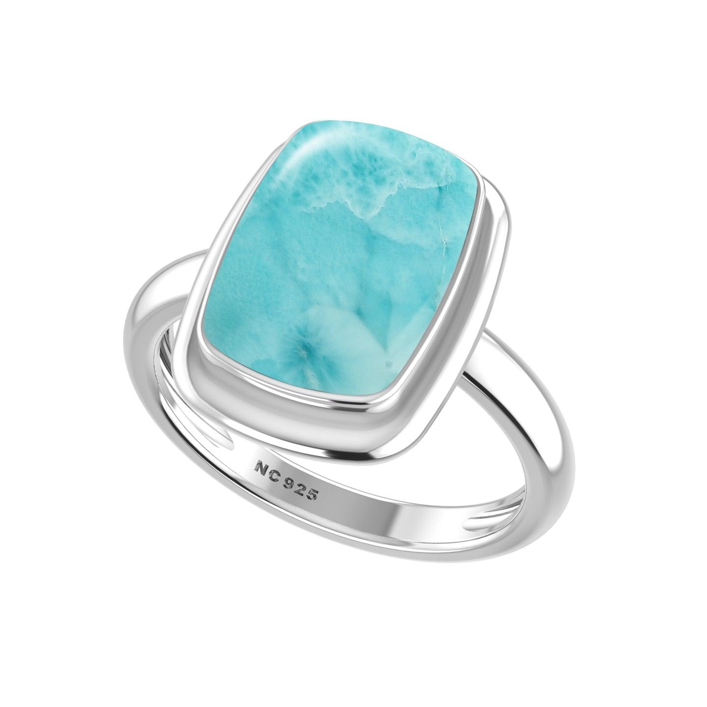 Natural Larimar Rings for Women in Sterling Silver (Pack of 6, Bezel-Set)