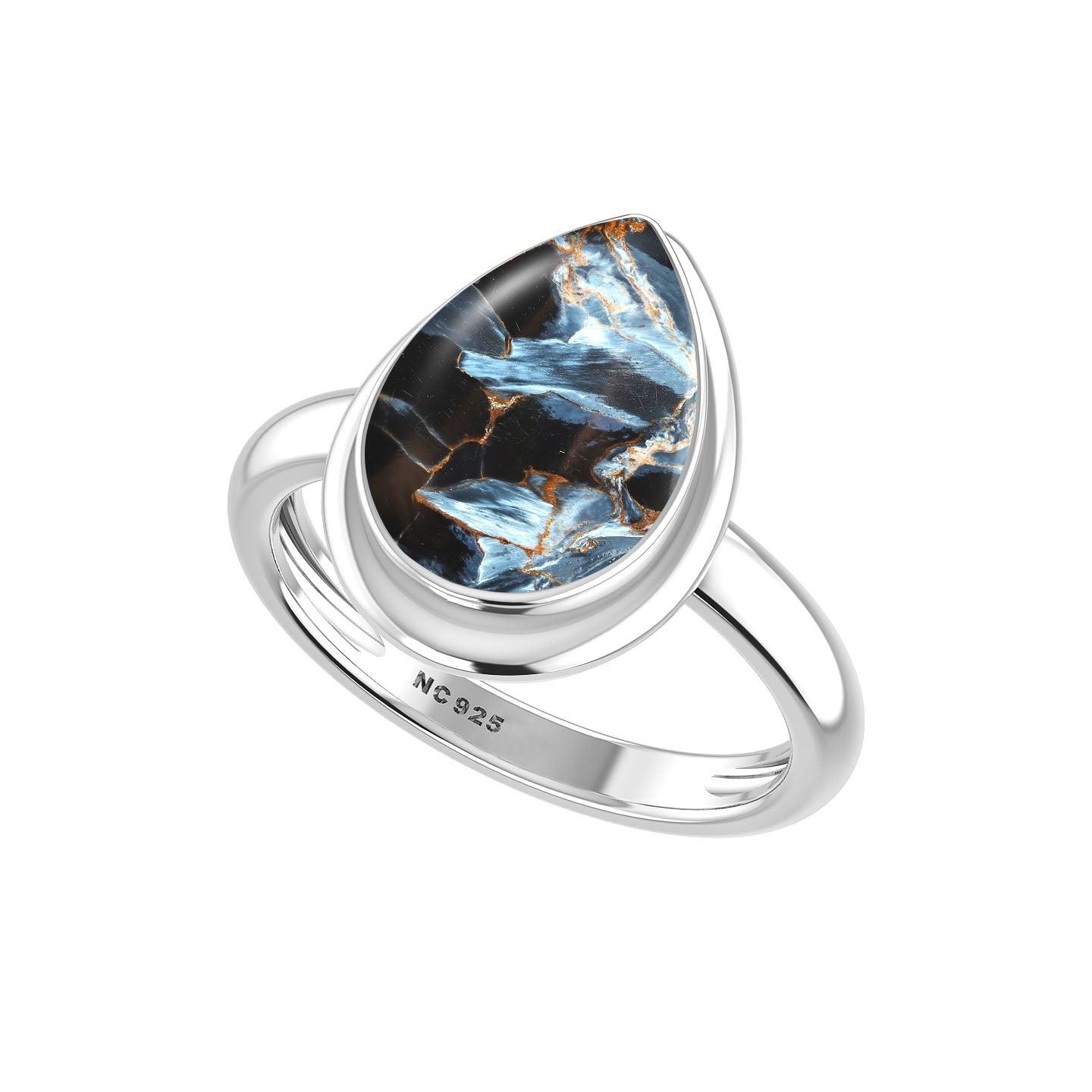 Natural Pietersite Rings for Women in Sterling Silver (Pack of 6, Bezel-Set)