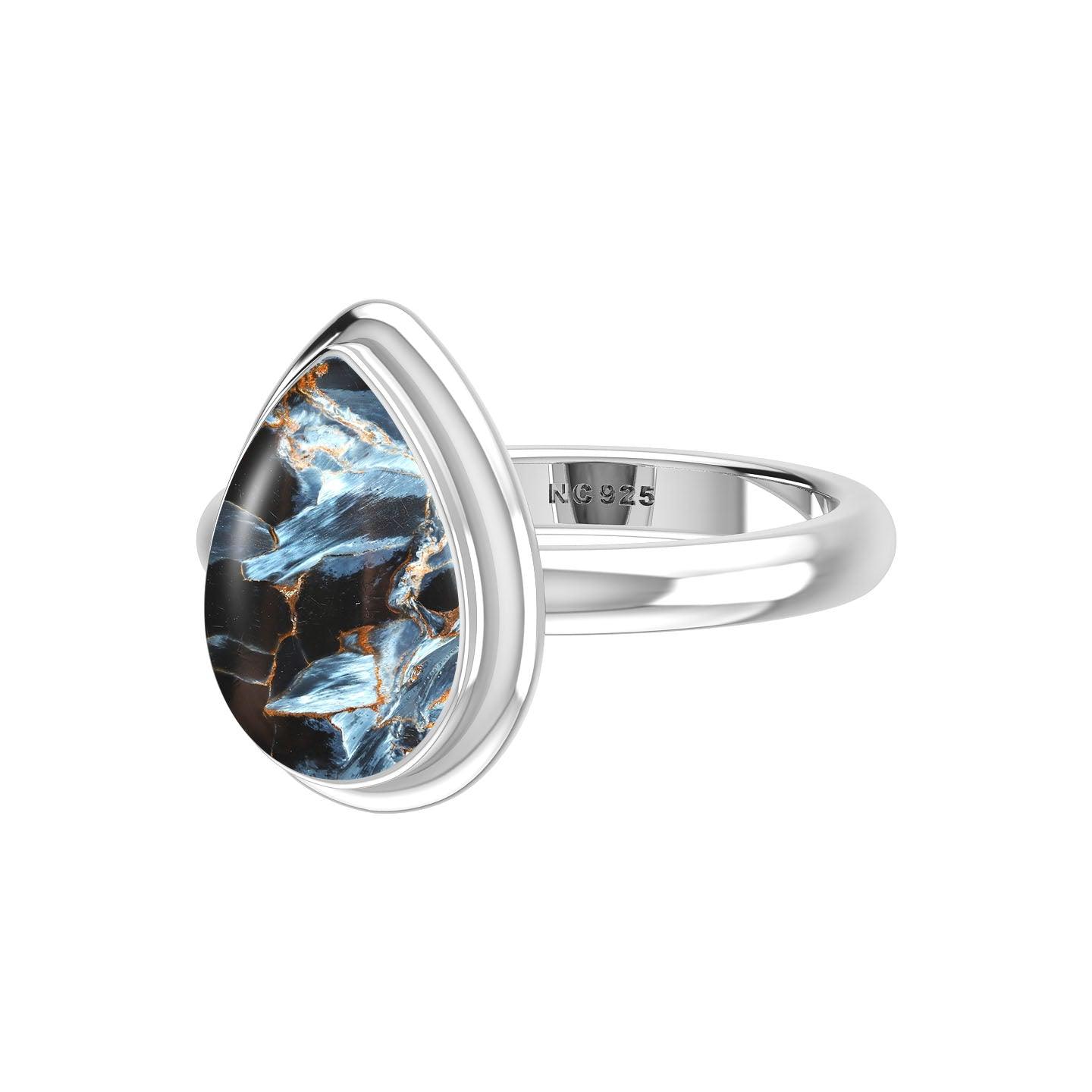 Natural Pietersite Rings for Women in Sterling Silver (Pack of 6, Bezel-Set)