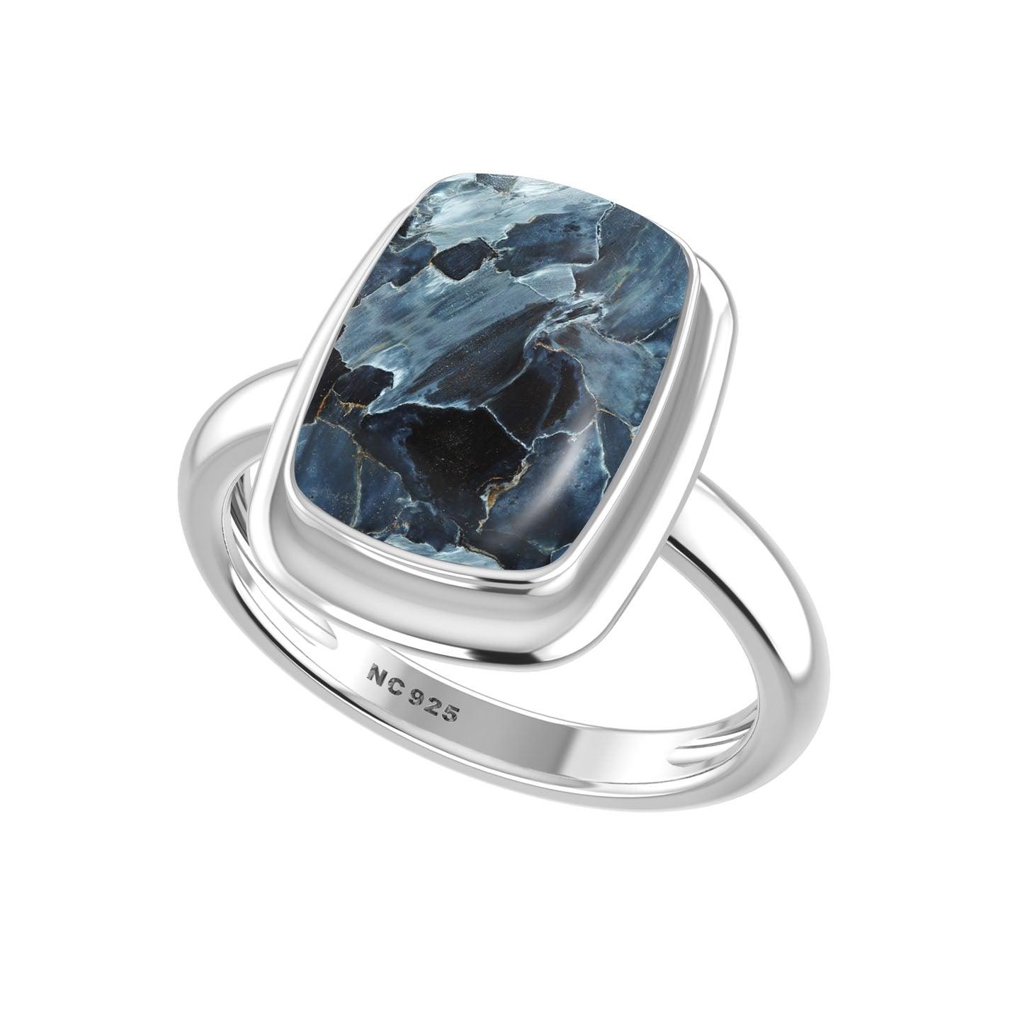 Natural Pietersite Rings for Women in Sterling Silver (Pack of 6, Bezel-Set)