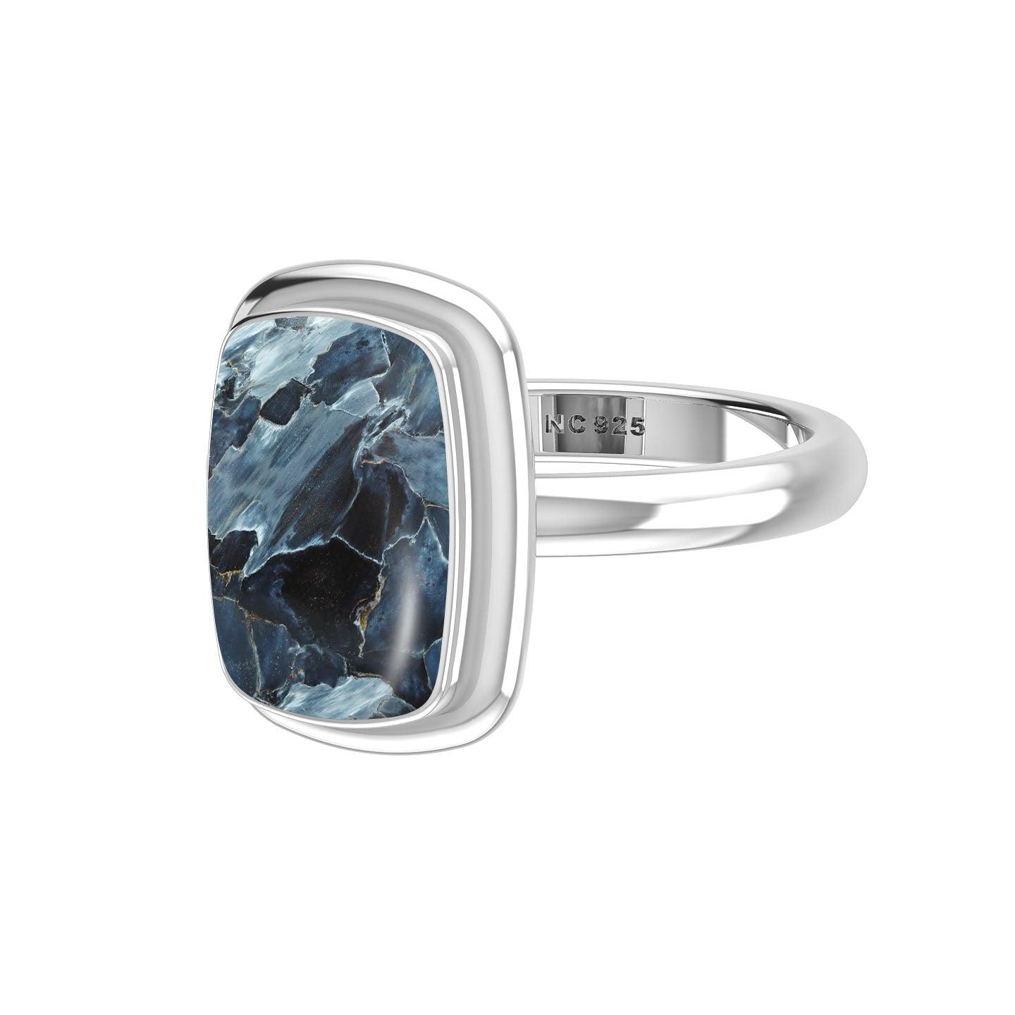 Natural Pietersite Rings for Women in Sterling Silver (Pack of 6, Bezel-Set)