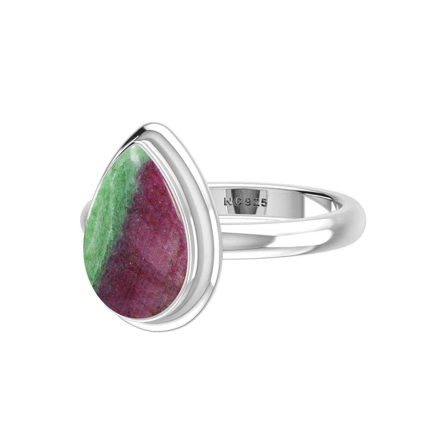 Natural Ruby Zoisite Rings for Women in Sterling Silver (Pack of 6, Bezel-Set)