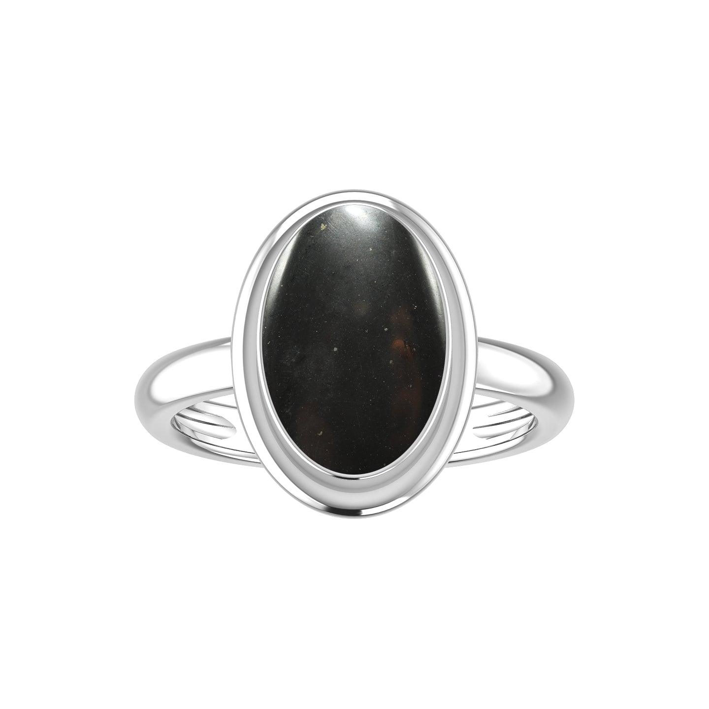 Natural Shungite Rings for Women in Sterling Silver (Pack of 6, Bezel-Set)