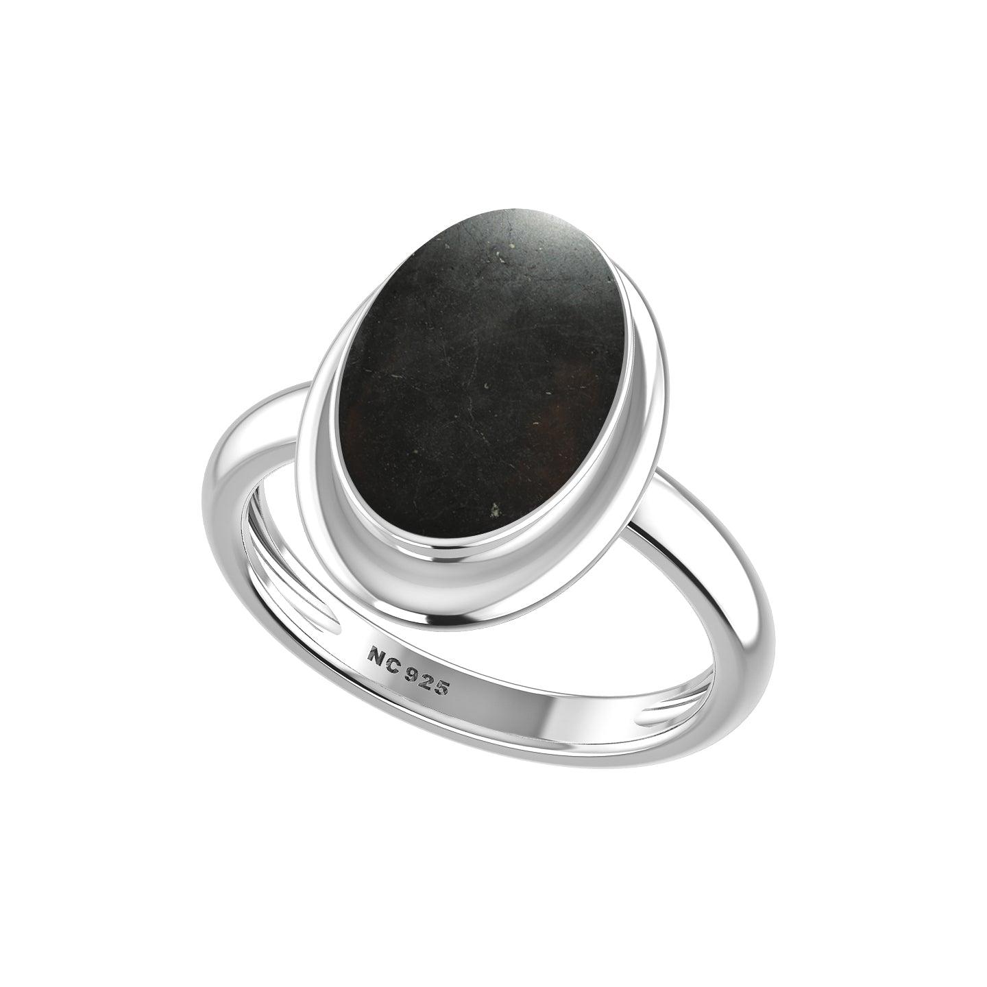 Natural Shungite Rings for Women in Sterling Silver (Pack of 6, Bezel-Set)