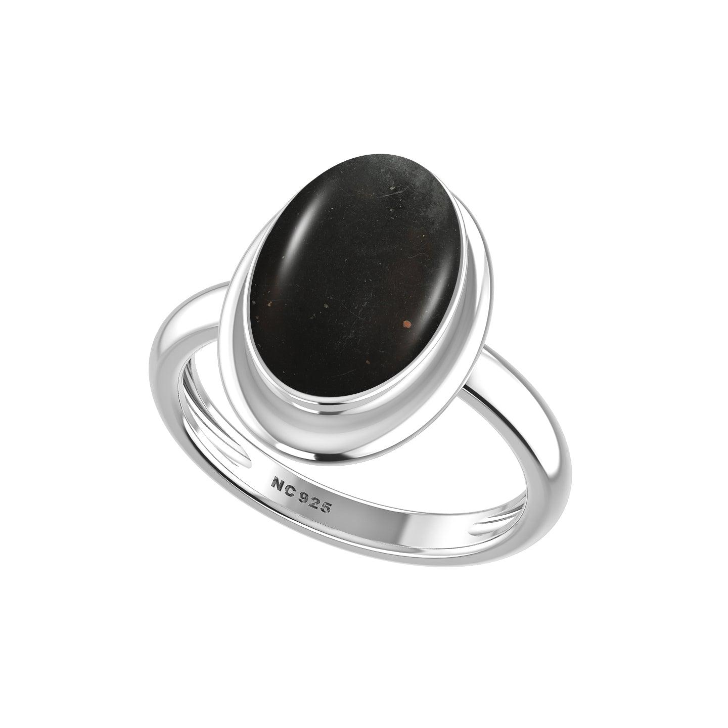 Natural Shungite Rings for Women in Sterling Silver (Pack of 6, Bezel-Set)