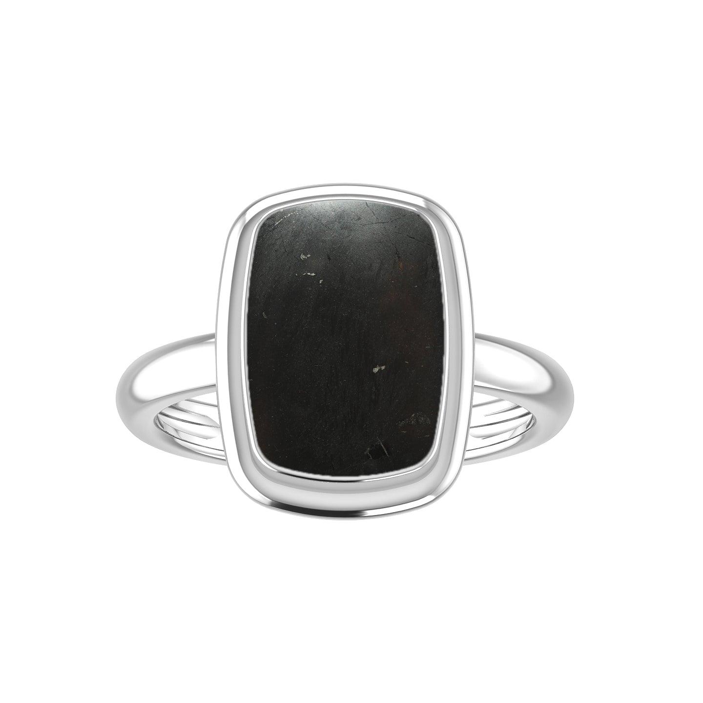 Natural Shungite Rings for Women in Sterling Silver (Pack of 6, Bezel-Set)